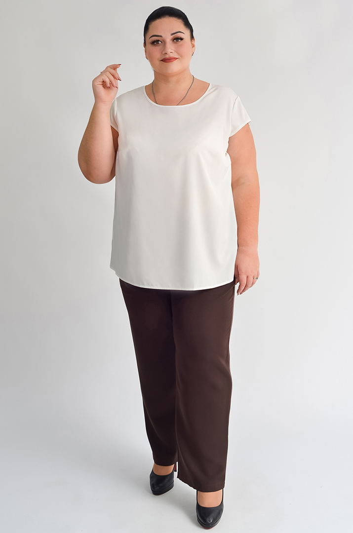 Костюм трійка однотонний жакет з поясом, блуза та брюки батал