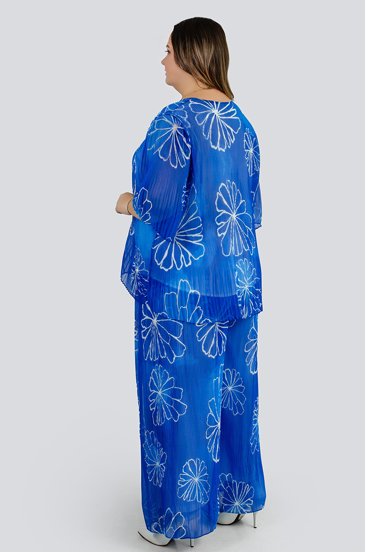 Брючний костюм із гофрованої тканини в принт великих розмірів