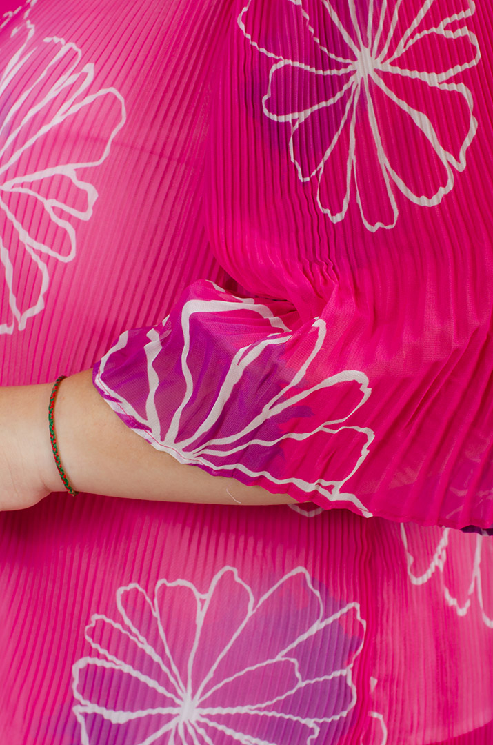 Брючний костюм із гофрованої тканини в принт великих розмірів