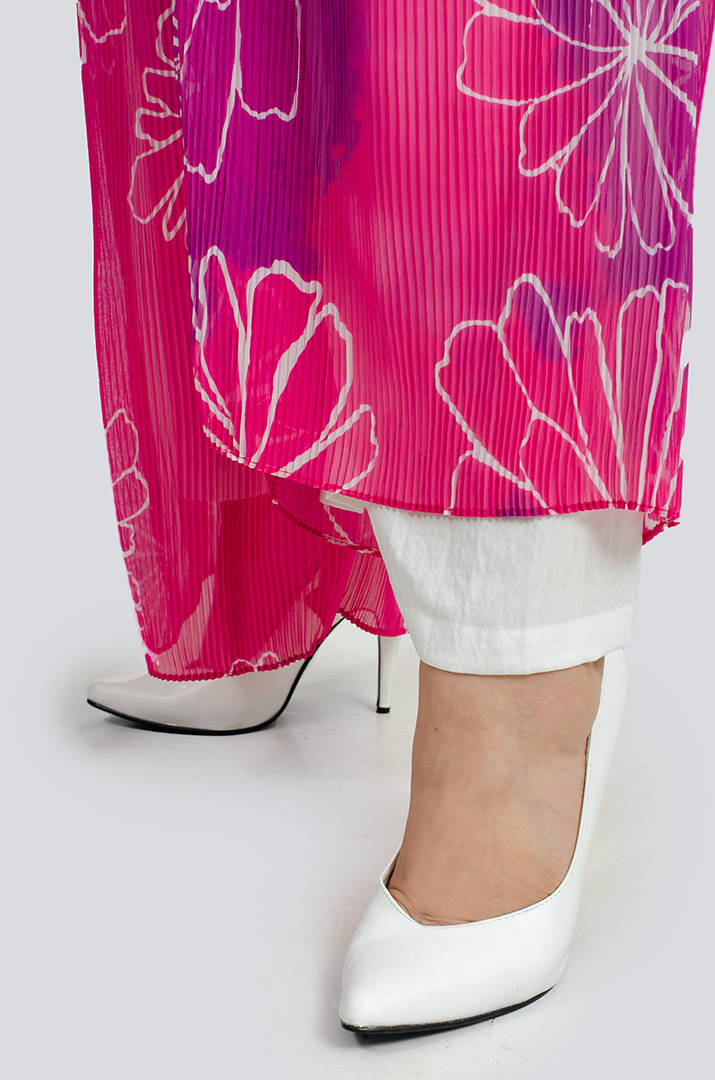 Брючний костюм із гофрованої тканини в принт великих розмірів