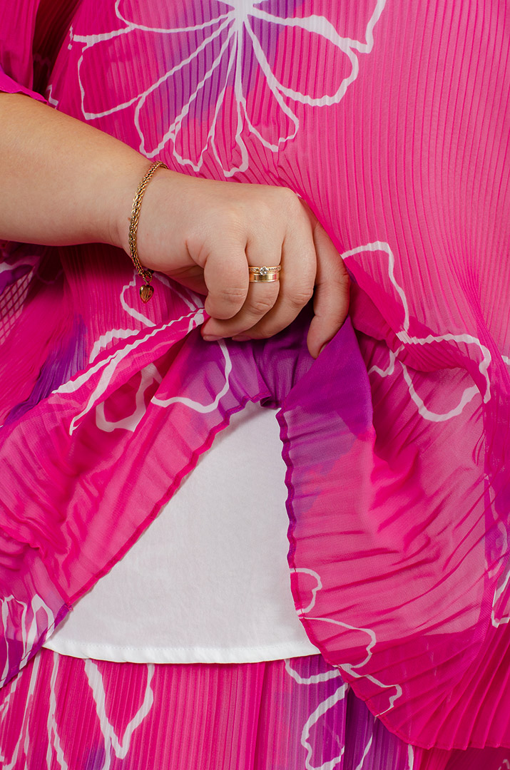 Брючний костюм із гофрованої тканини в принт великих розмірів