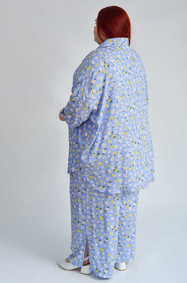 Костюм брючний в рослинний принт великих розмірів