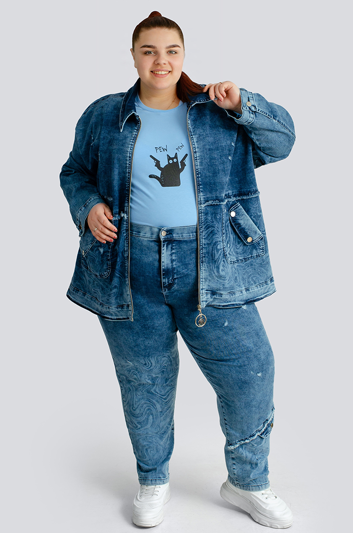 Джинсовий костюм з декором великих розмірів