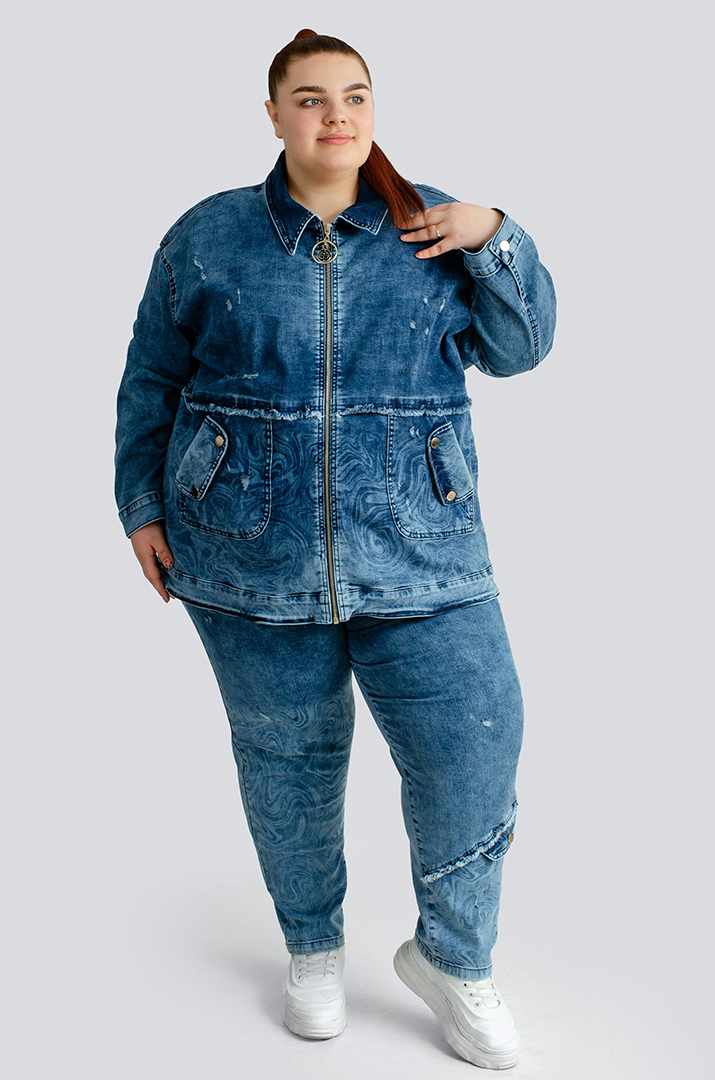 Джинсовий костюм з декором великих розмірів