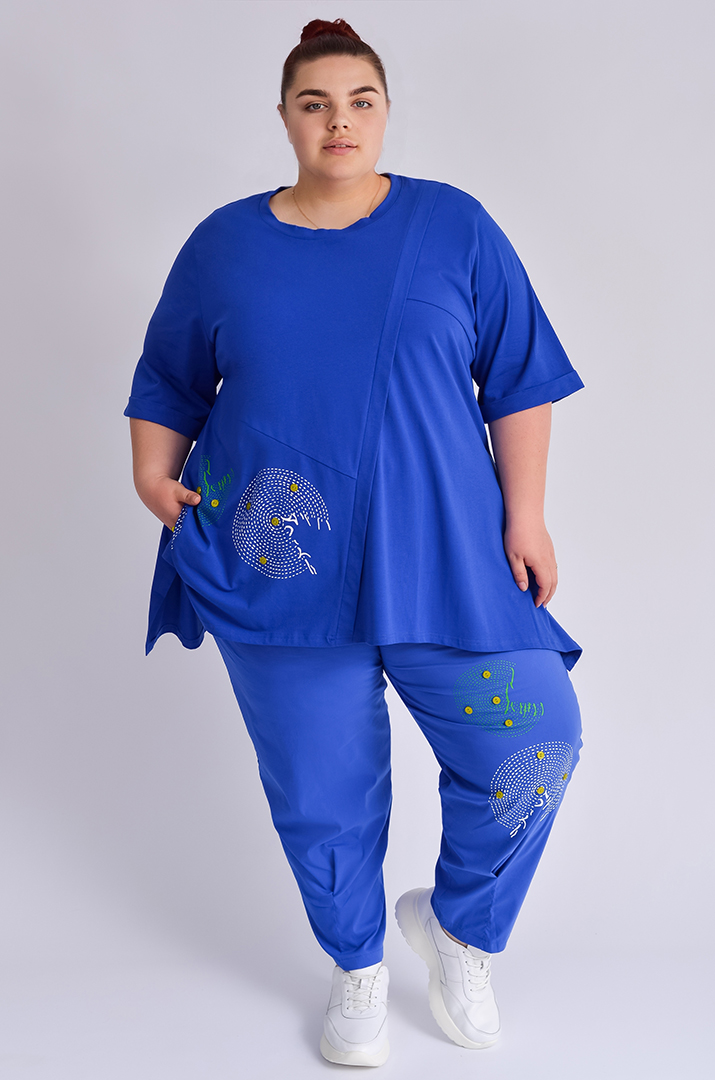 Костюм футболка+брюки зі стразами великих розмірів