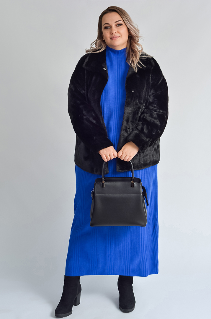 Шуба із екохутра з відкладним коміром великих розмірів