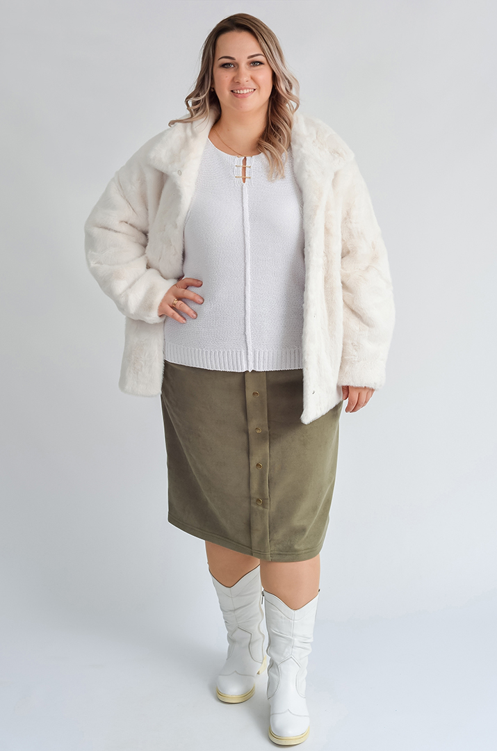 Шуба із екохутра з відкладним коміром великих розмірів