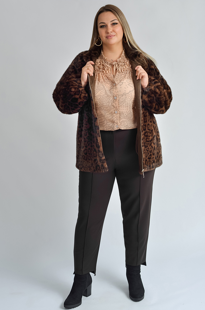 Коротка шуба з куліскою на талії з екохутра великих розмірів