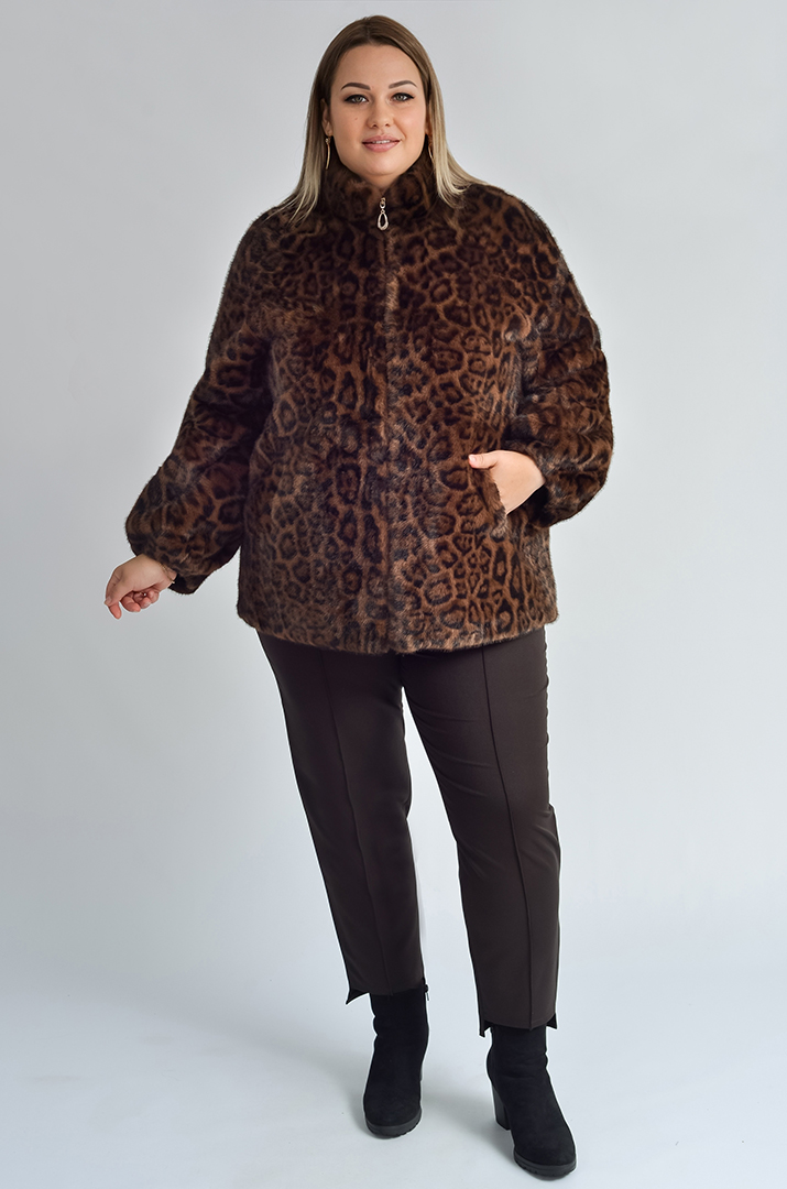 Коротка шуба з куліскою на талії з екохутра великих розмірів