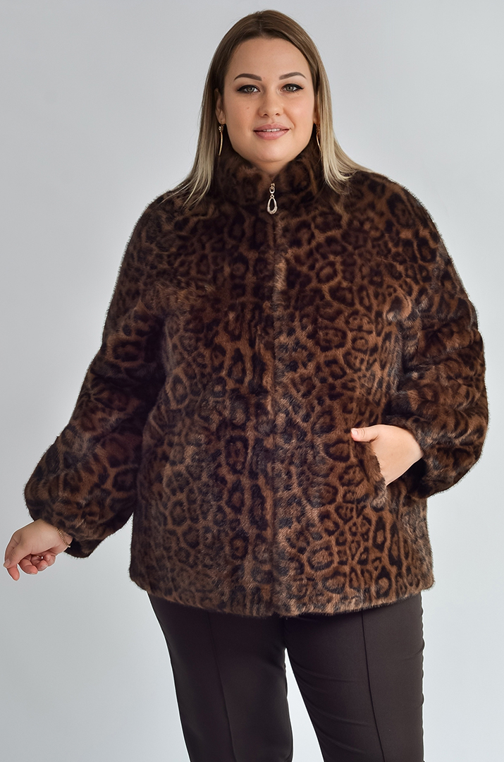 Коротка шуба з куліскою на талії з екохутра великих розмірів