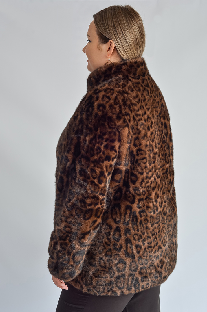 Коротка шуба з куліскою на талії з екохутра великих розмірів