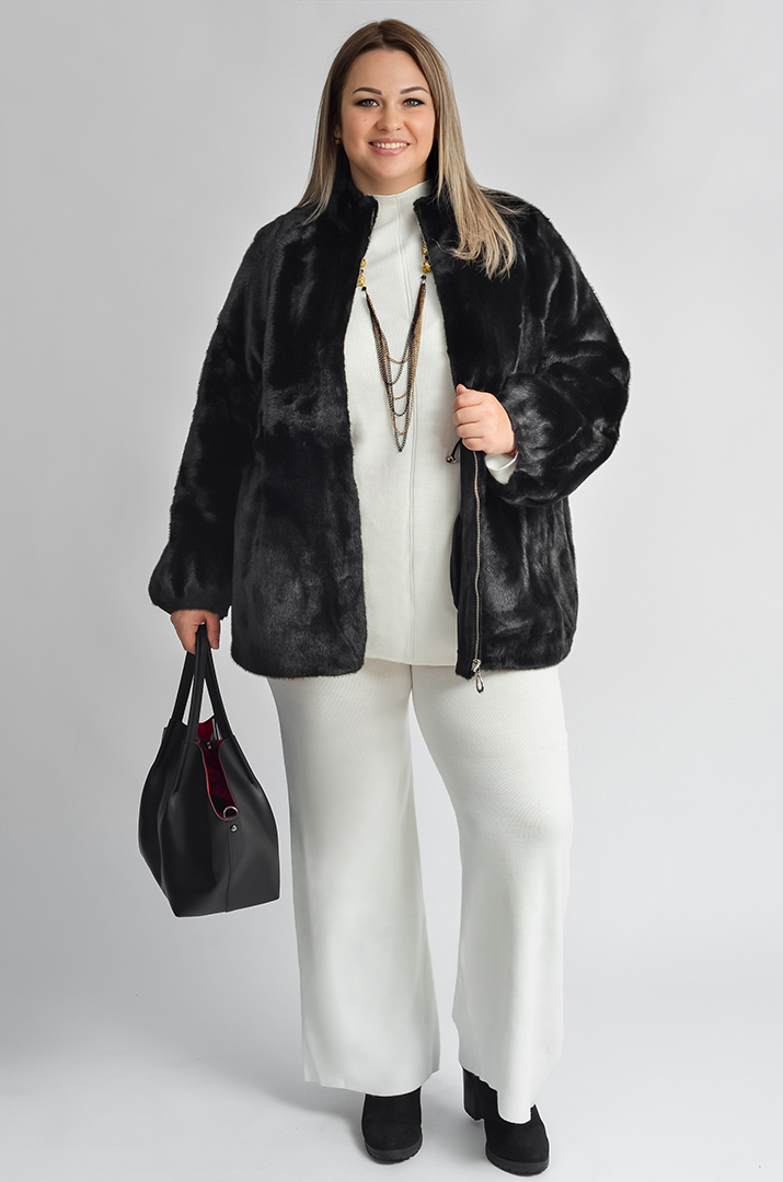 Коротка шуба з куліскою на талії з екохутра великих розмірів