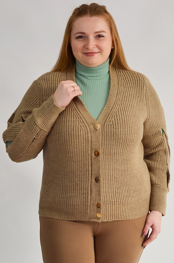 Кофта коротка з фактурними рукавами великих розмірів