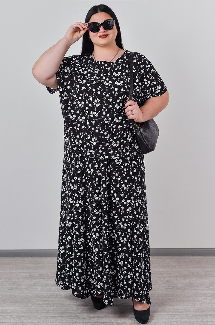 Костюм - спідниця з білим дрібним квітковим принтом великих розмірів