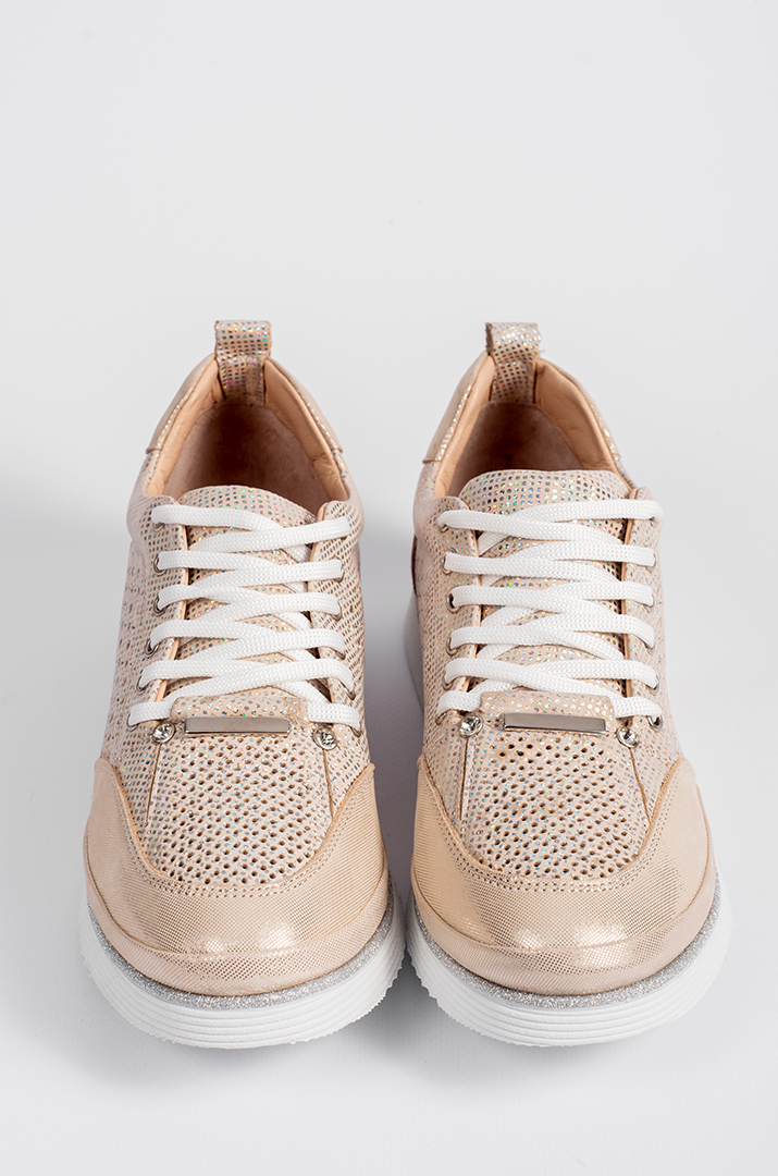 Кросівки бежеві зі сріблястим декором великих розмірів