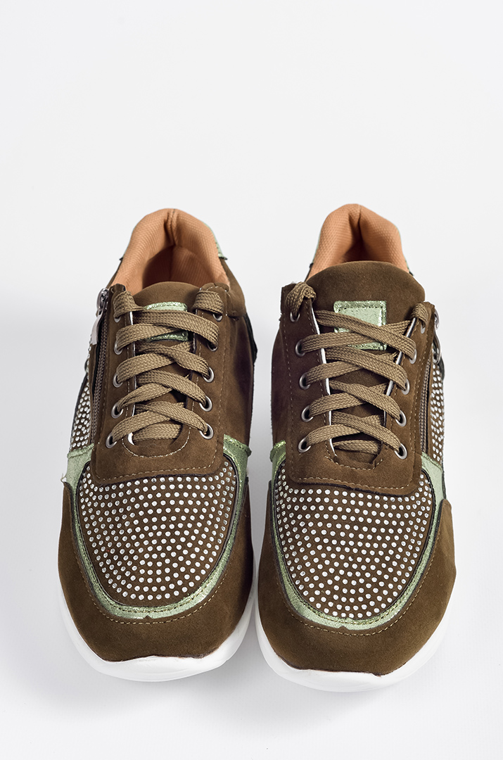 Кросівки кольору хакі зі стразами великих розмірів
