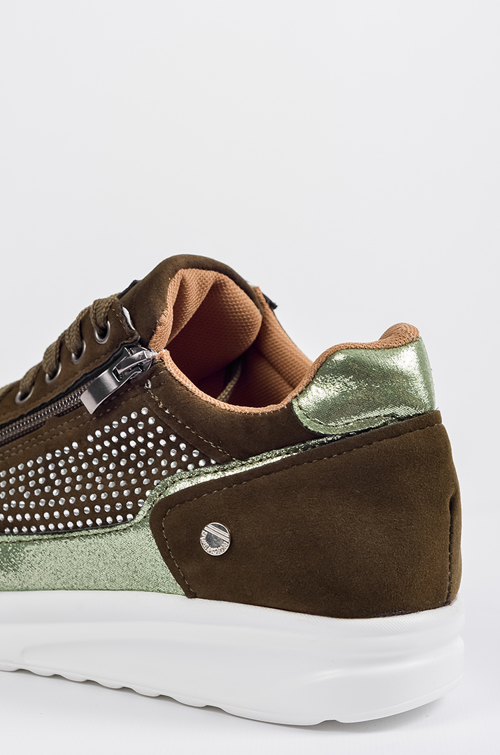 Кросівки кольору хакі зі стразами великих розмірів