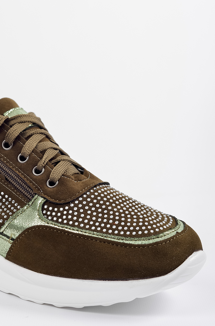 Кросівки кольору хакі зі стразами великих розмірів