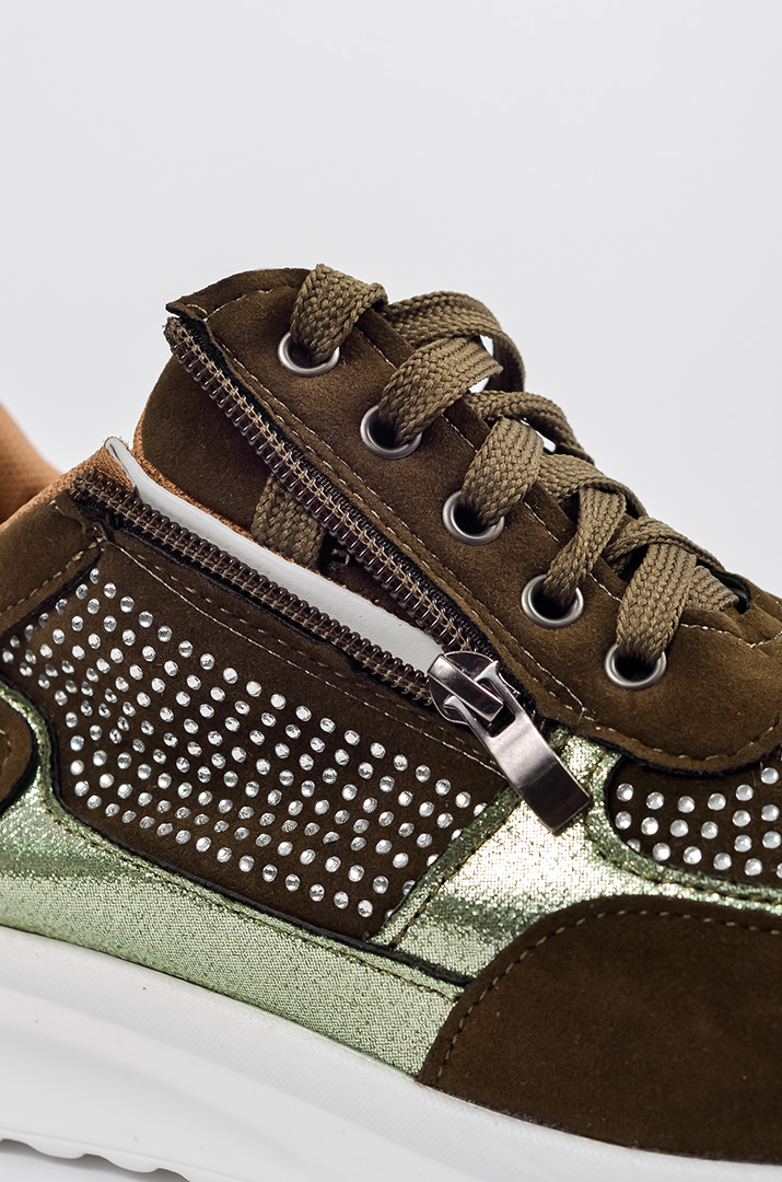 Кросівки кольору хакі зі стразами великих розмірів