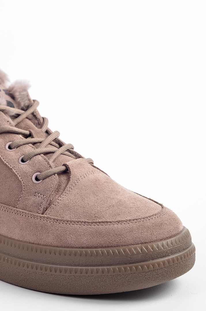 Замшеві зимові кросівки кольору мокко на шнурівці великих розмірів
