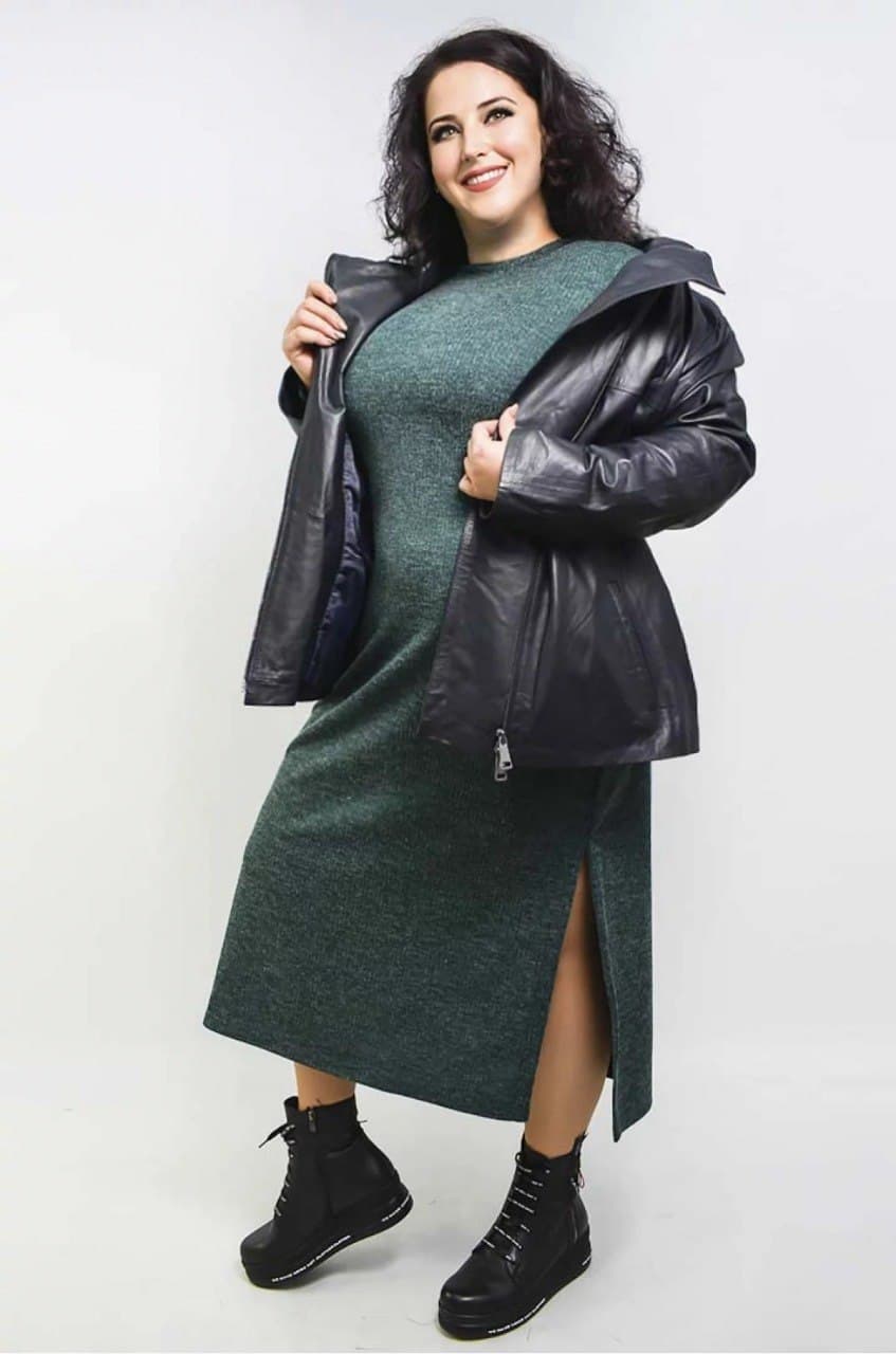 Куртка кожаная с поясом супер батал