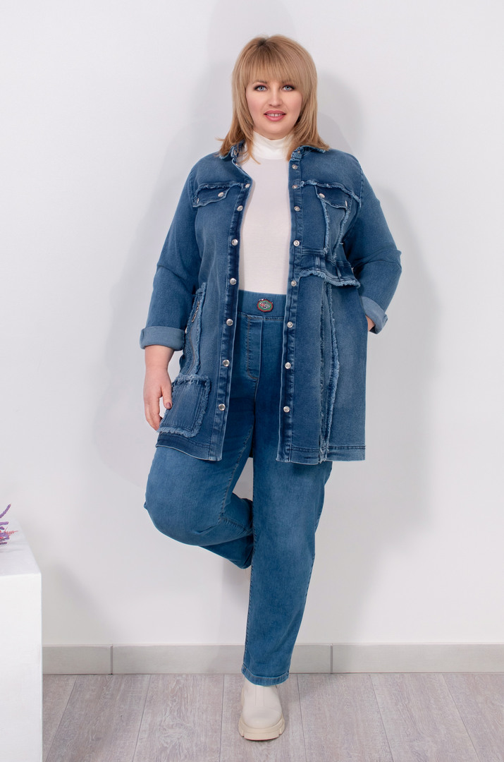 Джинсовая длинная куртка супер батал