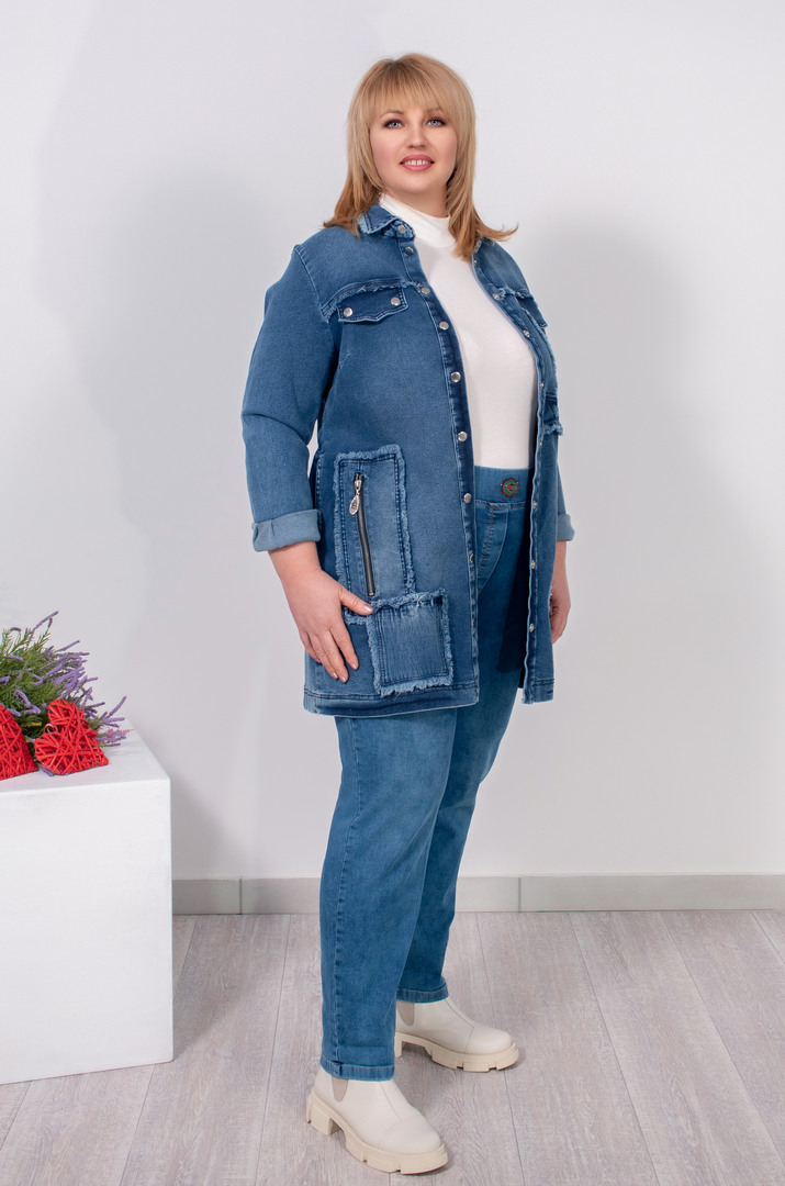 Джинсовая длинная куртка супер батал