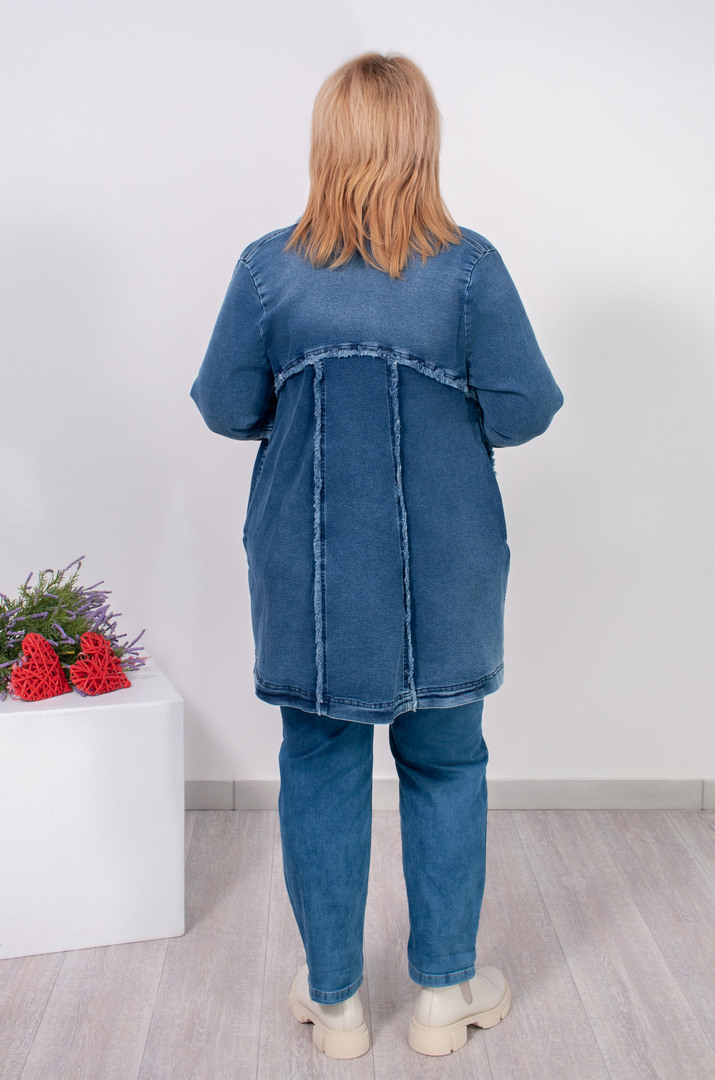 Джинсовая длинная куртка супер батал