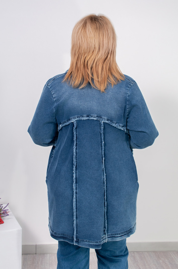 Джинсовая длинная куртка супер батал