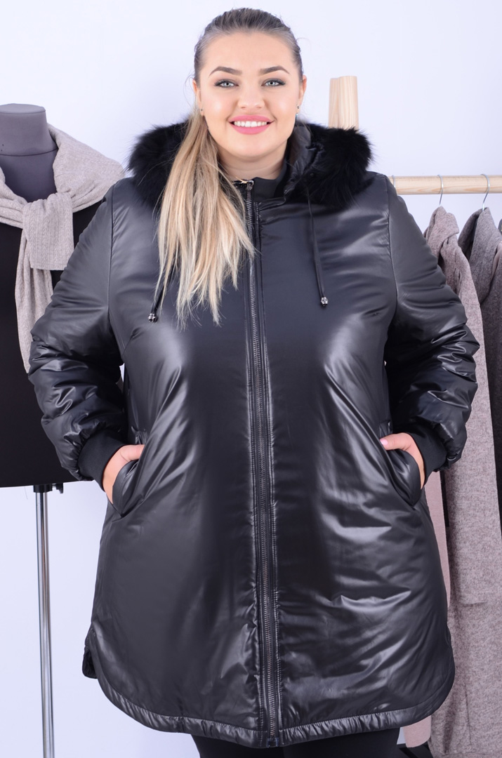 Куртка подовжена зі штучним хутром супер батал