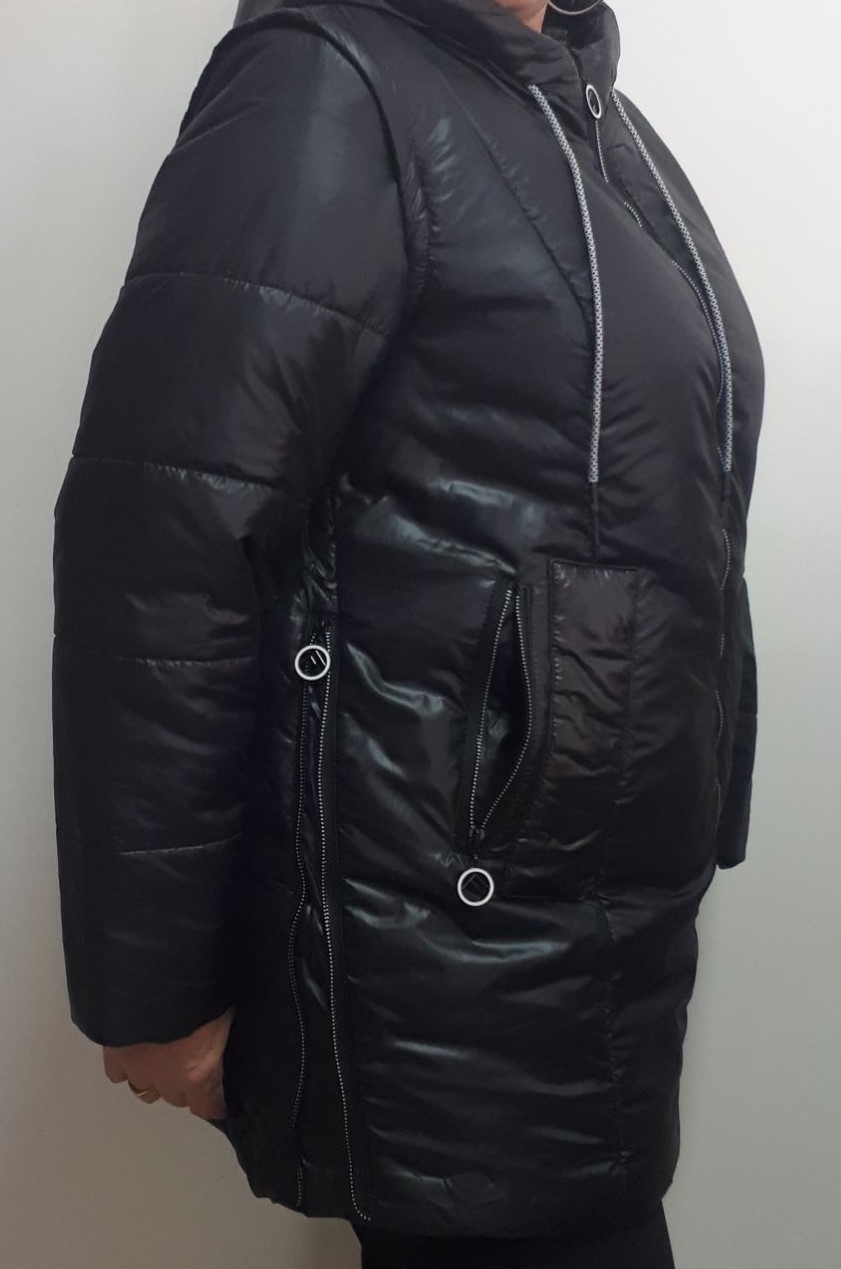 Куртка подовжена трансформер в чорному кольорі супер батал