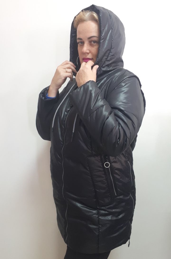 Куртка подовжена трансформер в чорному кольорі супер батал