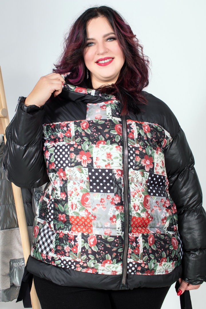 Коротка зимова куртка з квітковим принтом супер батал