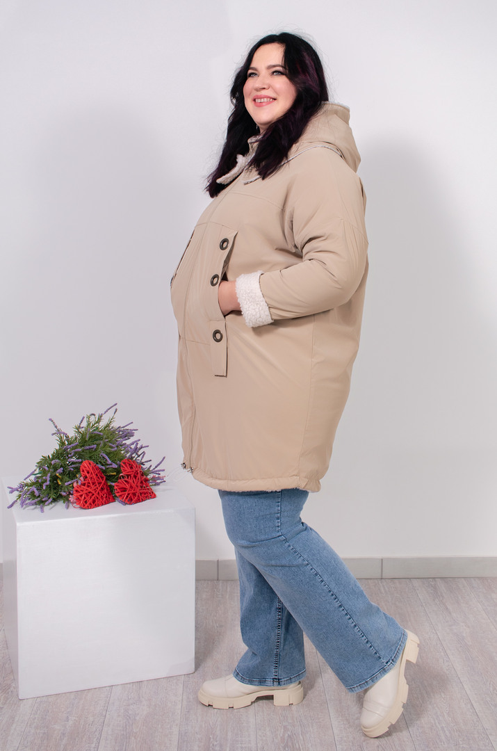 Куртка подовжена на овчині батал