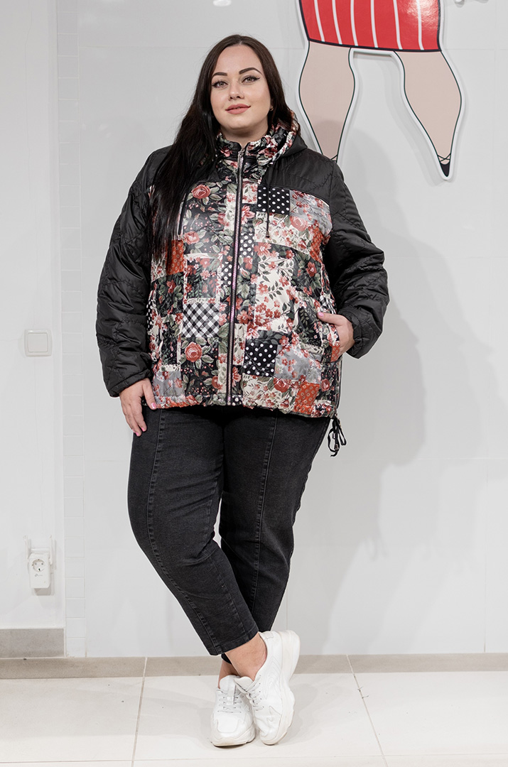 Куртка в яскраві квіткові принти супер батал