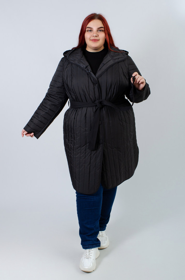 Пальто з поясом на ґудзиках супер батал