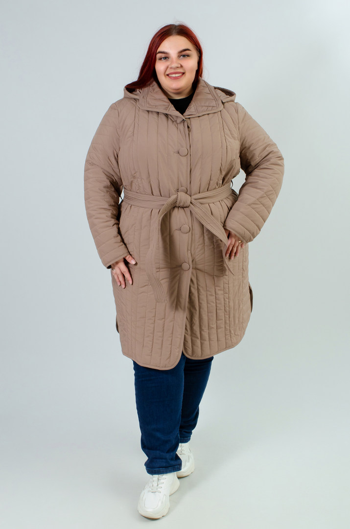 Пальто з поясом на ґудзиках супер батал