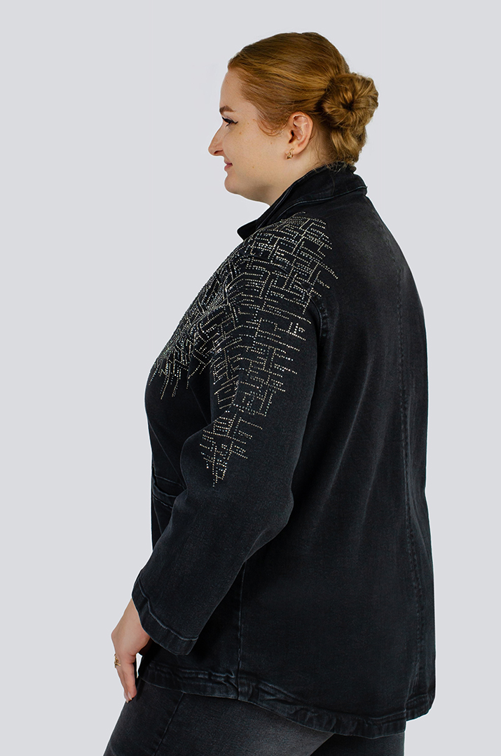 Куртка джинсова з блискавкою та стразами великих розмірів