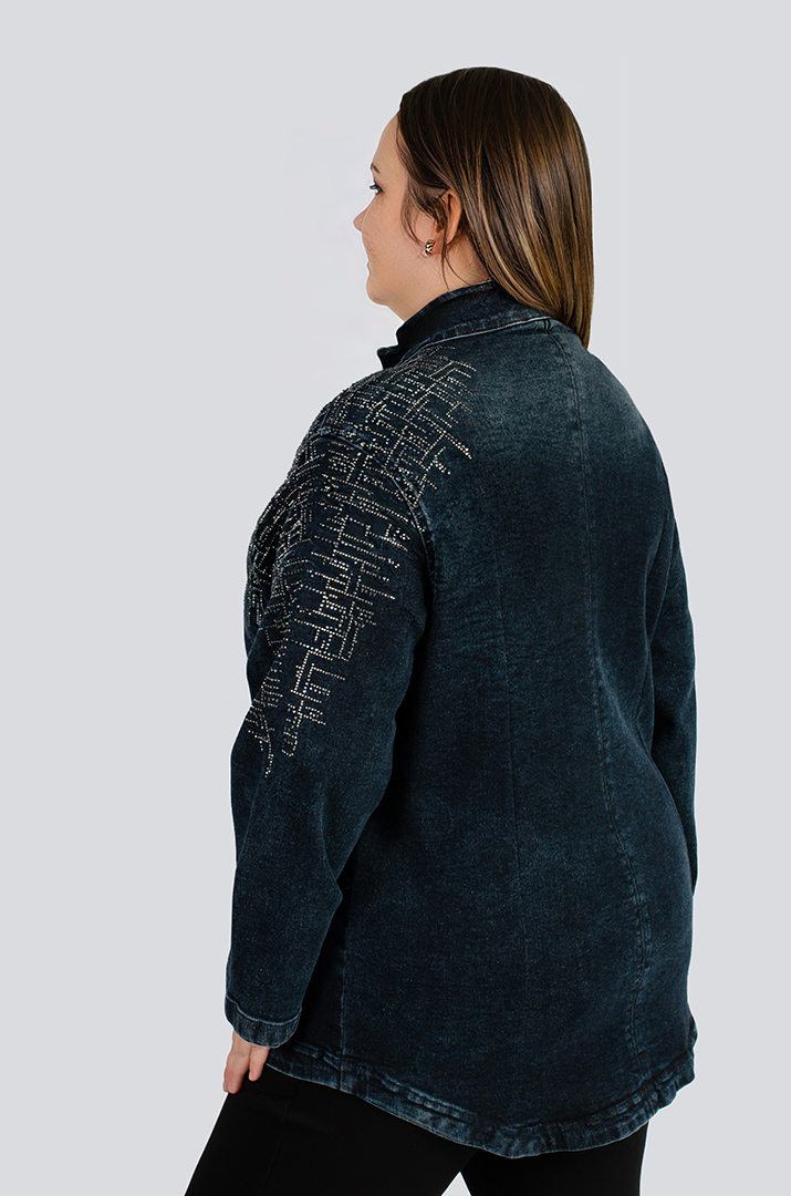 Куртка джинсова з блискавкою та стразами великих розмірів