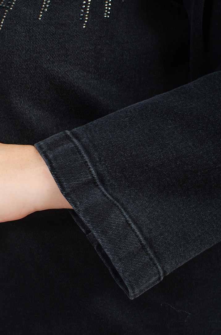 Куртка джинсова з блискавкою та стразами великих розмірів