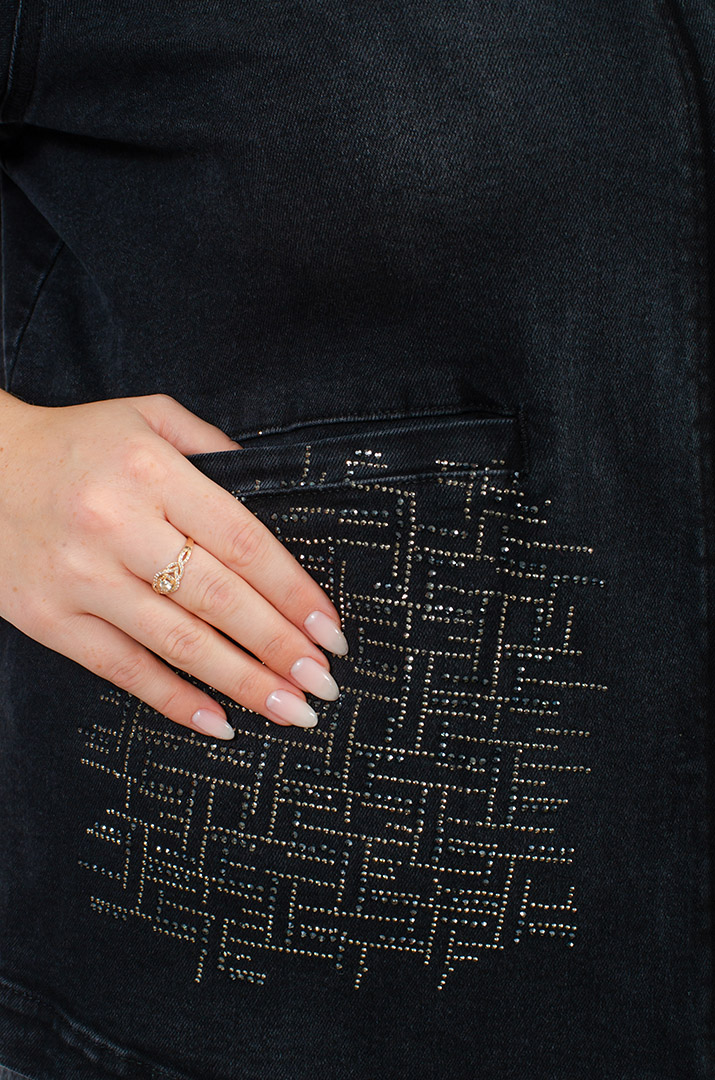 Куртка джинсова з блискавкою та стразами великих розмірів