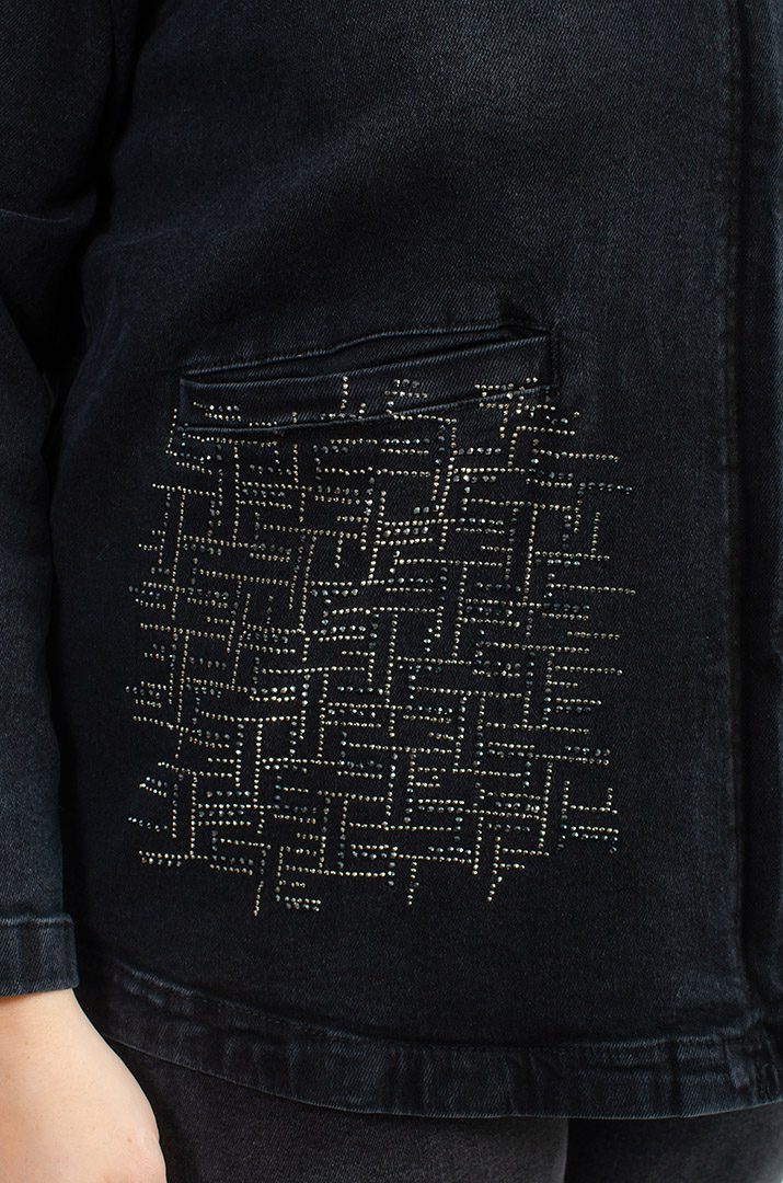 Куртка джинсова з блискавкою та стразами великих розмірів