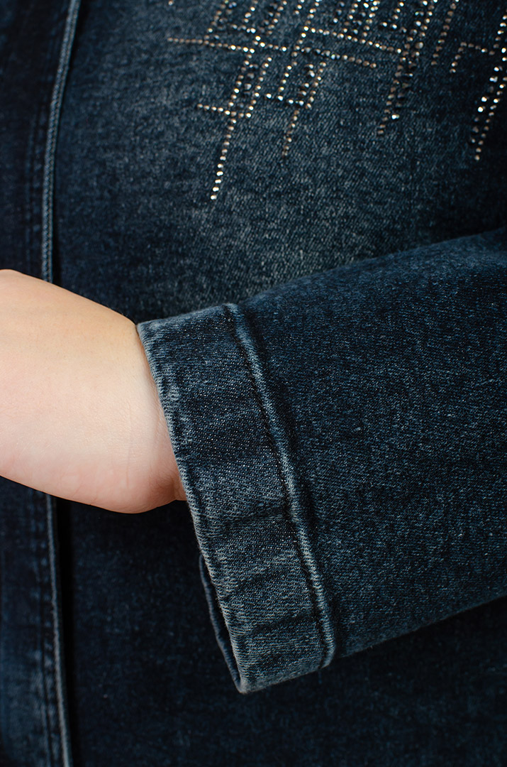 Куртка джинсова з блискавкою та стразами великих розмірів