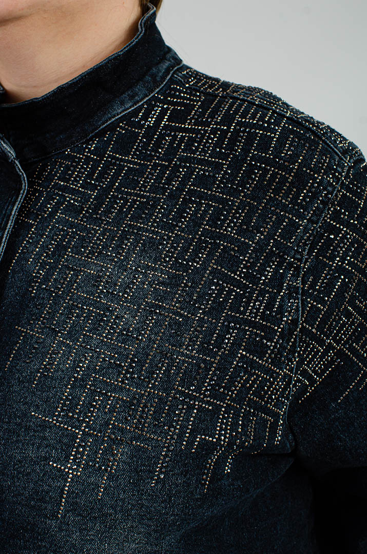 Куртка джинсова з блискавкою та стразами великих розмірів