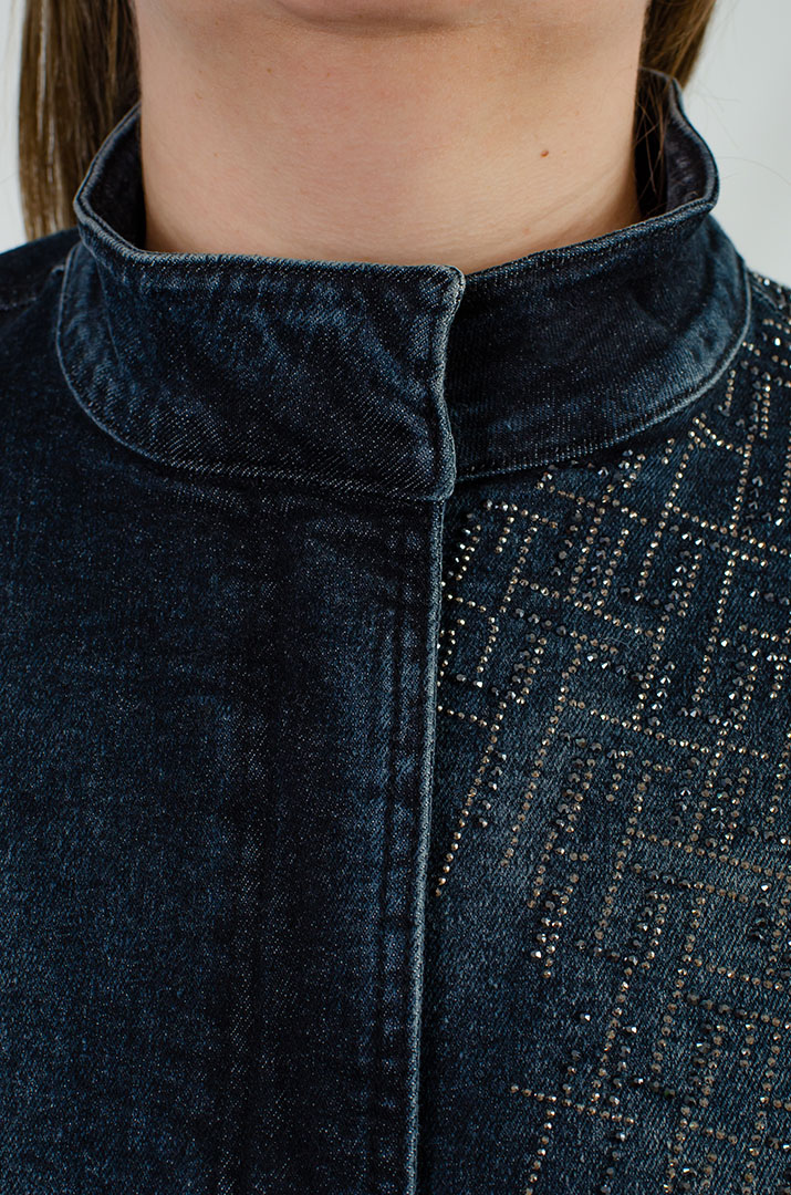 Куртка джинсова з блискавкою та стразами великих розмірів