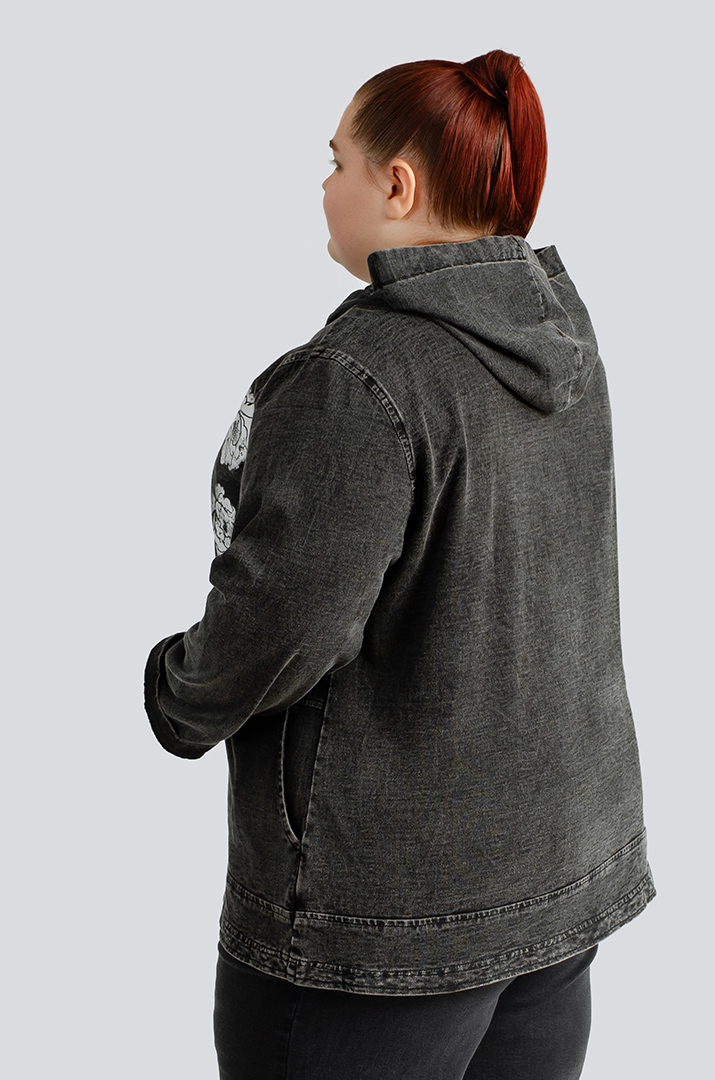 Куртка джинсова з квітковим принтом великих розмірів