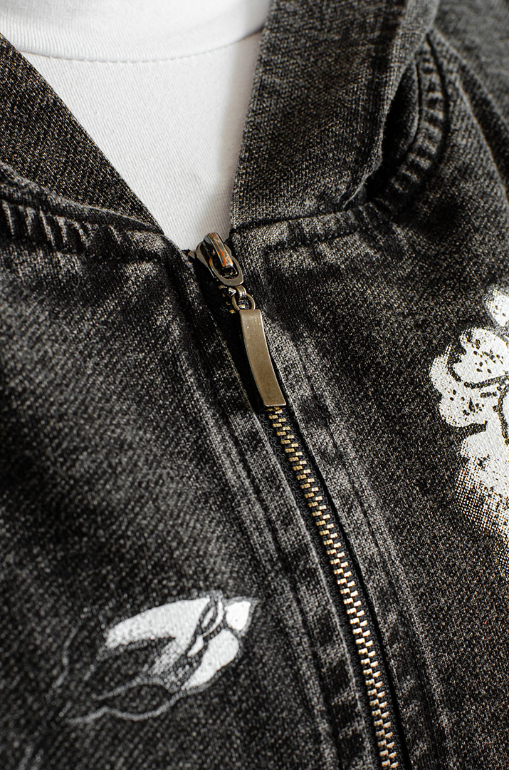 Куртка джинсова з квітковим принтом великих розмірів