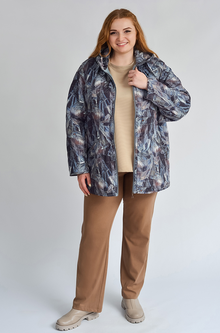 Куртка з абстрактним принтом та капюшоном великих розмірів