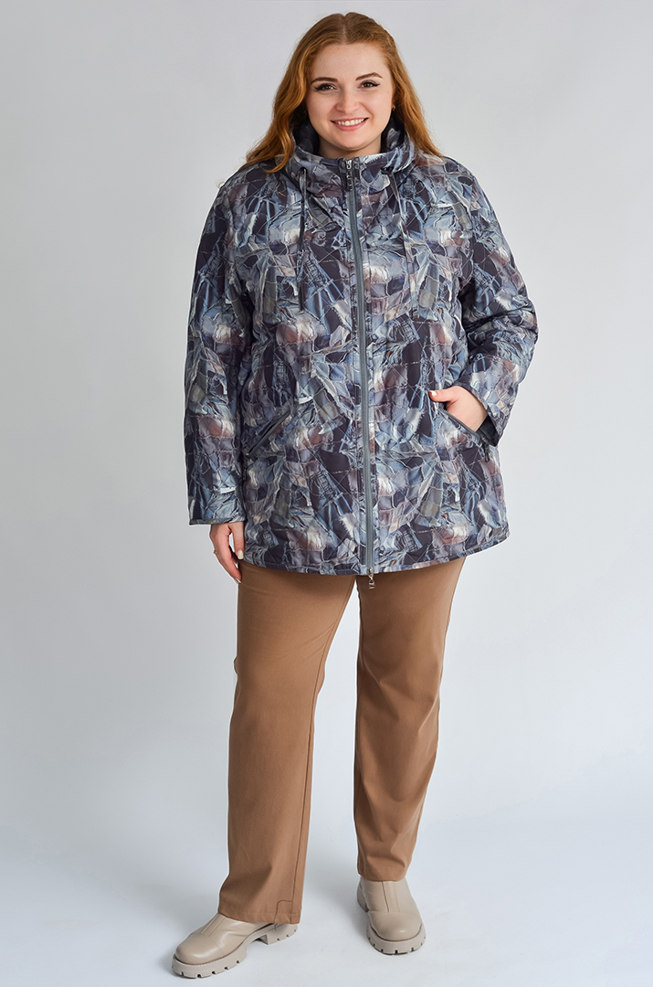 Куртка з абстрактним принтом та капюшоном великих розмірів