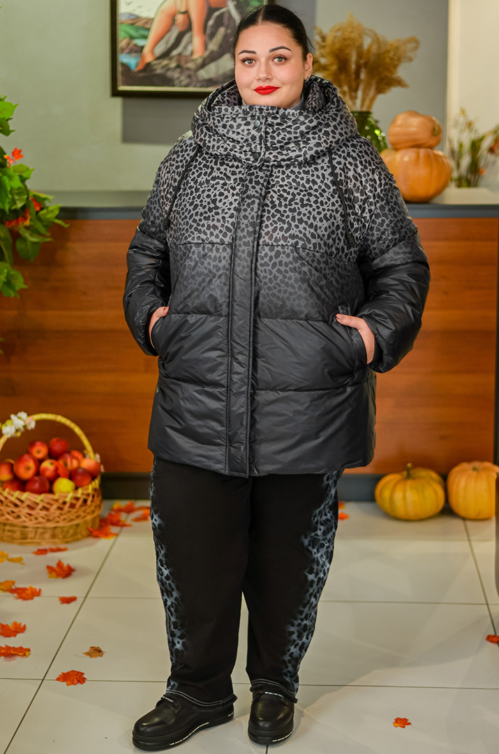 Куртка в кольорі графіт з леопардовим принтом великих розмірів